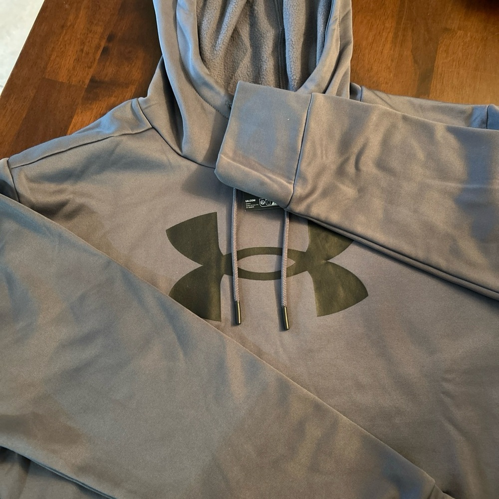 NWT Under Armour Ladies Small Loose Fit Grey Logo Sweatshirt Hood Long Sleeve